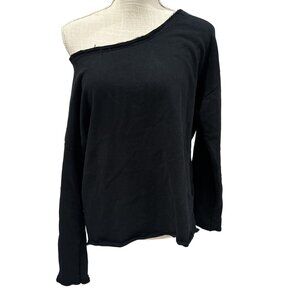 Black Long Sleeve Top W/ Rhinestone Back Cutouts & Off-Shoulder Design L